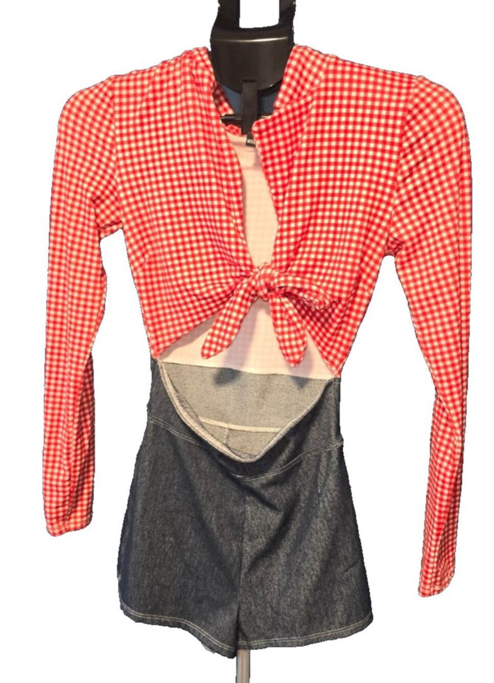 Windsor Blue Red Plaid Shorts Romper Tie Front Shirt Medium M